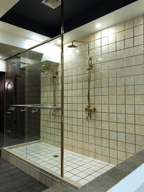 Shower, free toiletries, hair dryer, towels