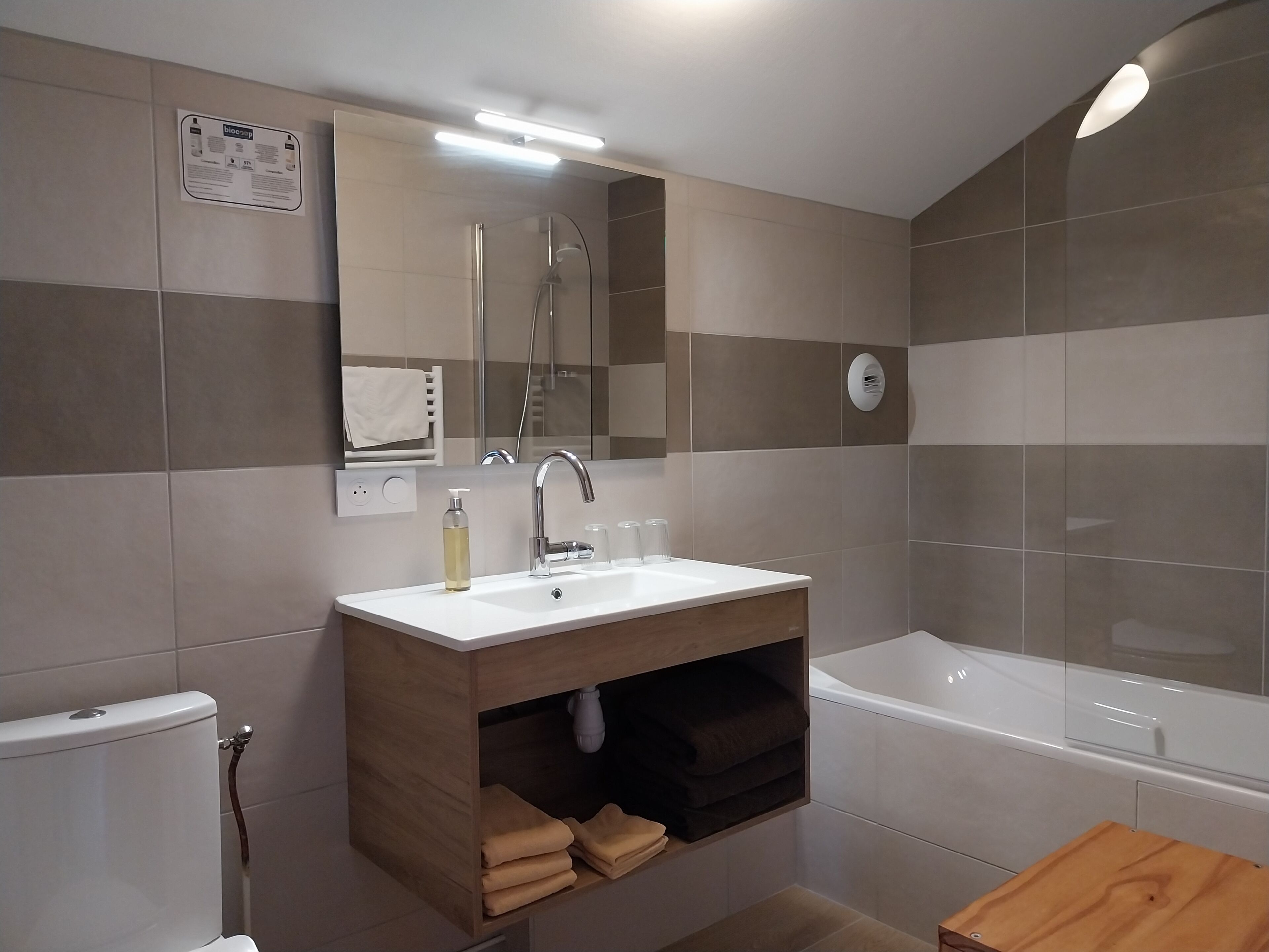 Hair dryer, towels