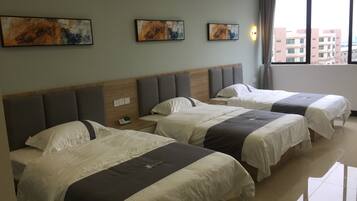 Premium bedding, pillow-top beds, desk, blackout curtains