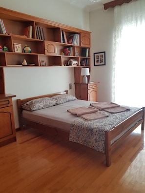 2 bedrooms, desk, laptop workspace, iron/ironing board