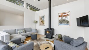 TV, fireplace