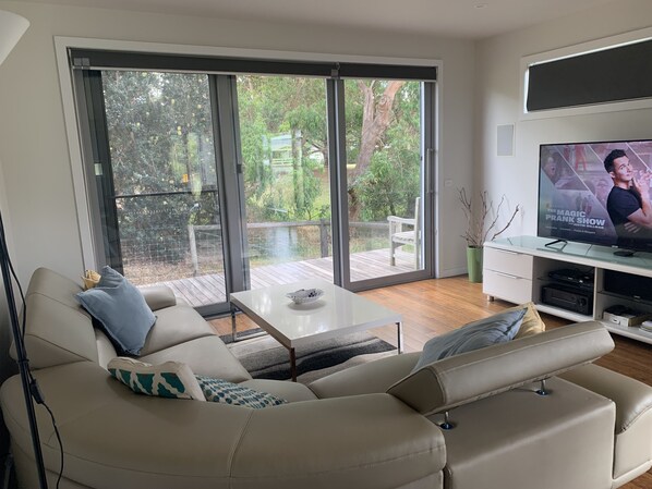 Smart TV, DVD player, books, music library