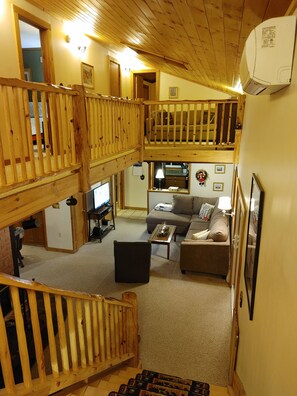 Smart TV, fireplace, DVD player, foosball