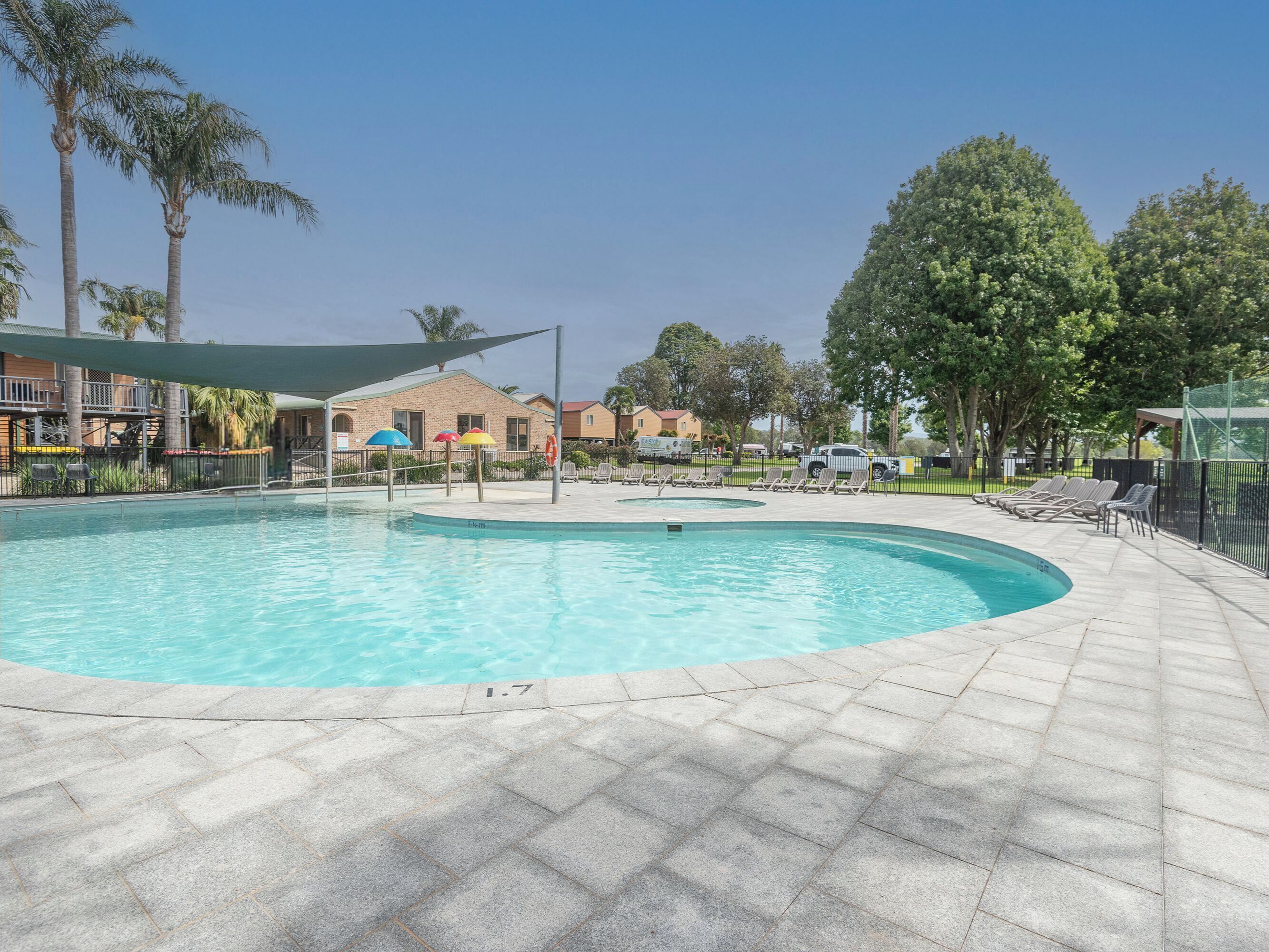 Outdoor pool, sun loungers