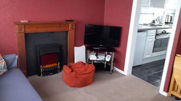 Televisión, chimenea, videojuegos
