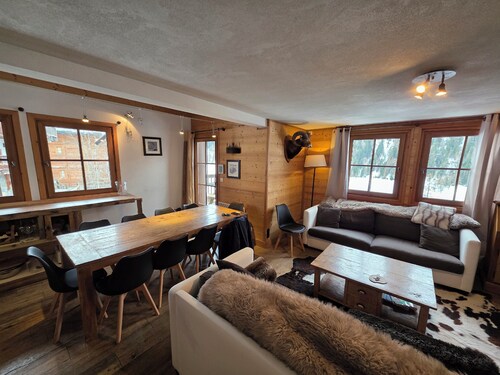 Typical chalet, combining the charm of wood and stone, overlooking the Isère river