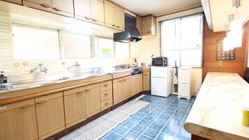 Fridge, microwave, stovetop, espresso maker