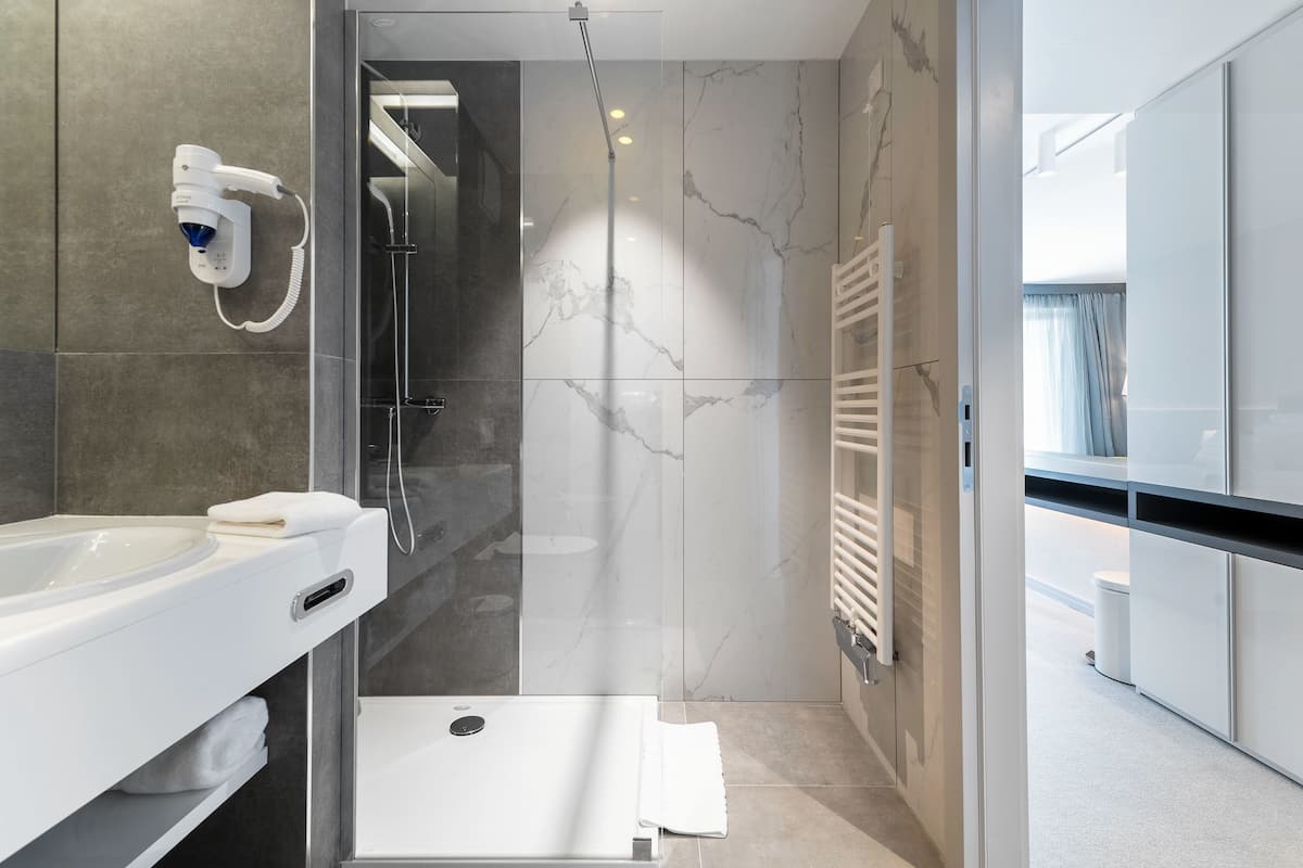 classic room | bathroom | shower, free toiletries, hair dryer, bathrobes