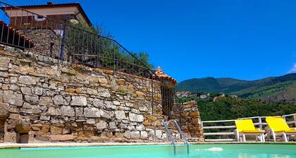 Incroyable Classic House Stone: une terrasse verdoyante surplombant la mer, colline et montagne