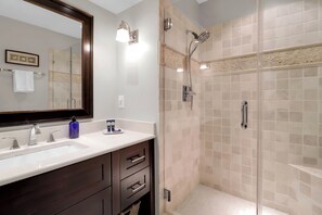 Combined shower/bathtub, towels - Ocean Views Abound! Large Screen Porch, Pool Access - 303H Tidewater (Isle of Palms)