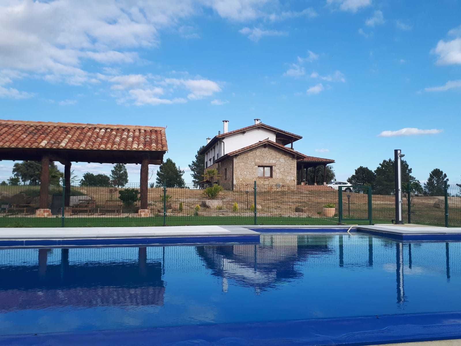 Outdoor pool, pool umbrellas, pool loungers