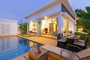 Outdoor pool, sun loungers - Tropical Stay at 2BR Pool Villa Greens 8 (Rawai)