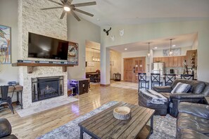 Smart TV, fireplace, video games, table football