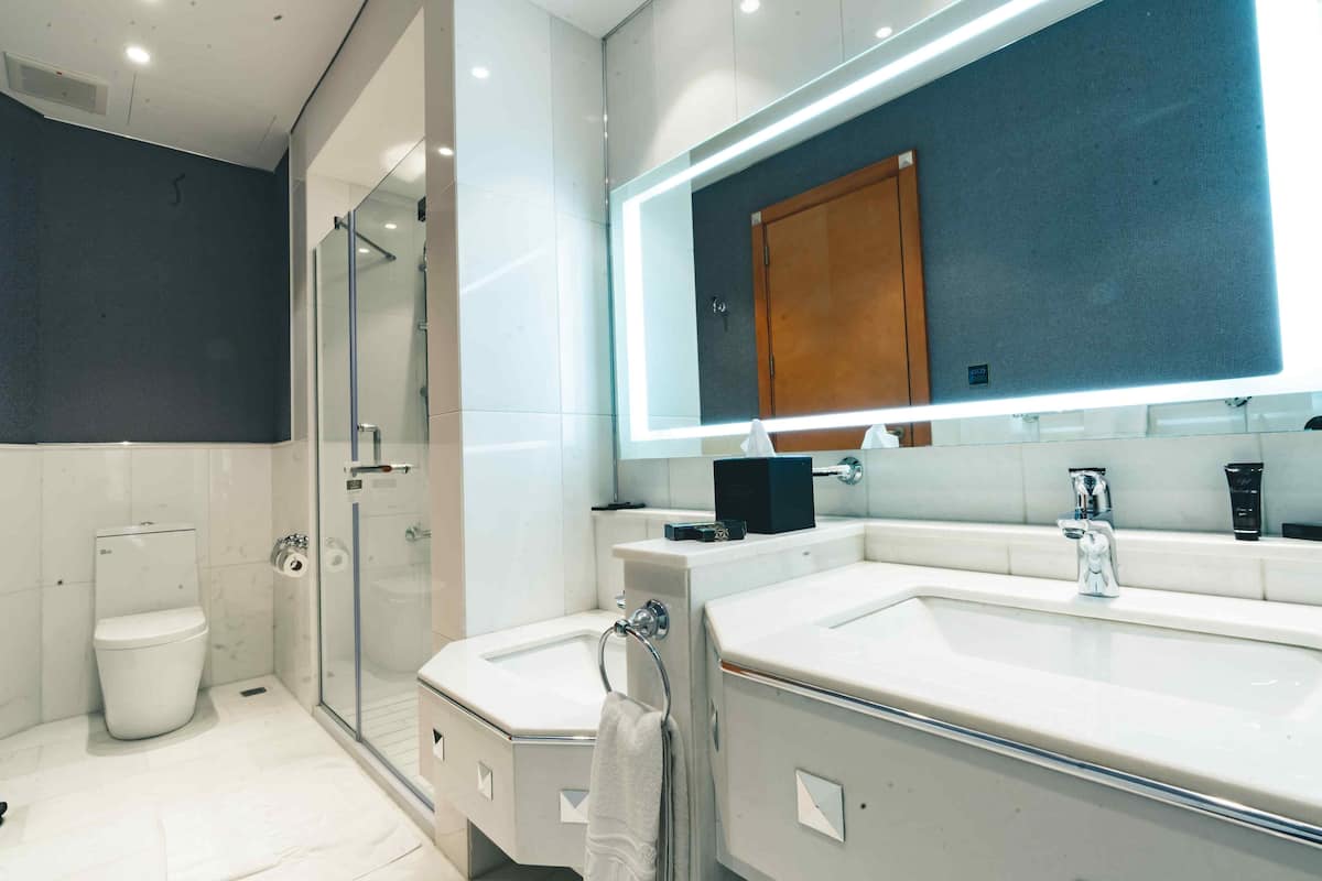 separate bathtub and shower, spring water bathtub, free toiletries