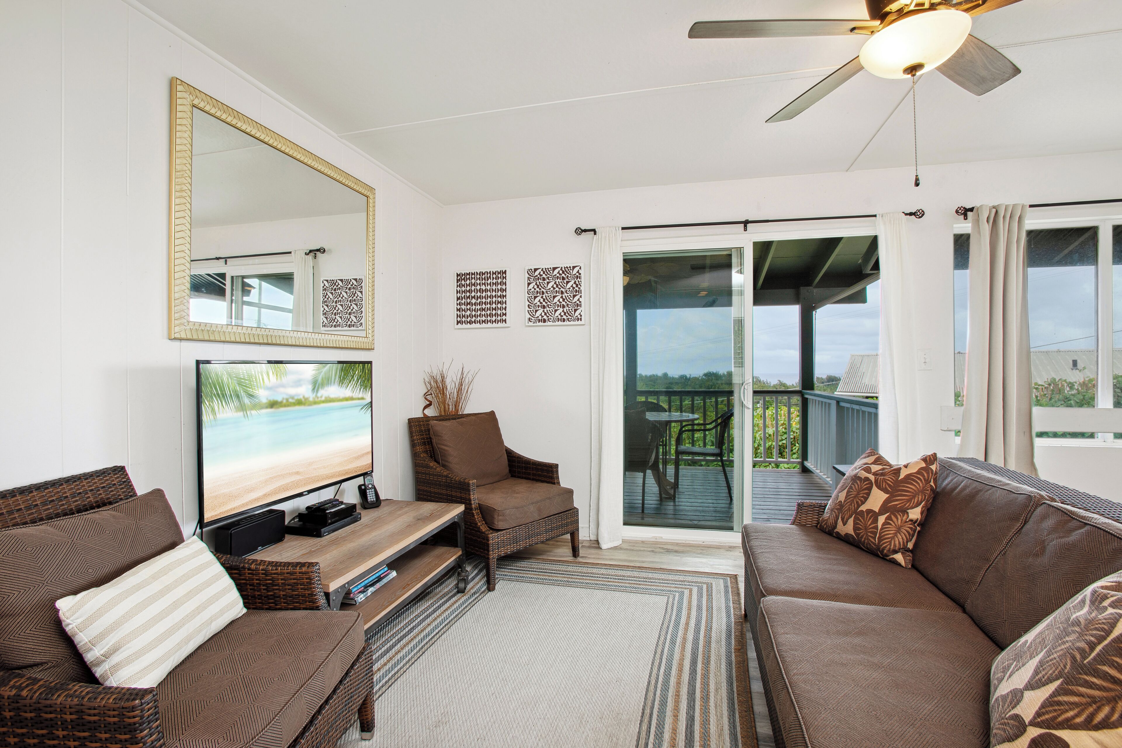 Smart TV, DVD player, books, stereo