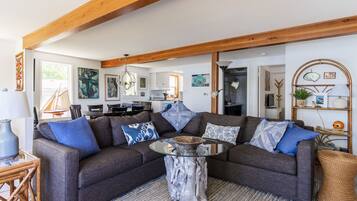 Smart TV, fireplace, ping pong, books