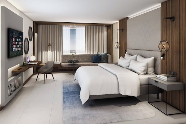 Seprai premium, brankas, meja kerja, dan tirai kedap cahaya