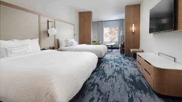 Desk, blackout curtains, soundproofing, iron/ironing board