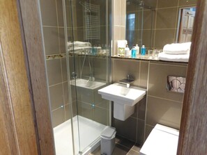Regadera, amenidades de baño gratuitas, secadora de cabello, batas 