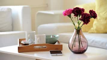 Luxury Apartment, 3 Bedrooms | Living room | 72-inch flat-screen TV with cable channels, Smart TV