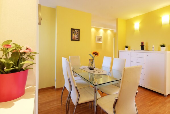 Luxury Apartment, 3 Bedrooms | Living area | 72-inch flat-screen TV with cable channels, Smart TV