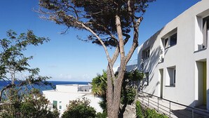 A modern building with a white facade, multiple windows, and a tree in front. - Il Gabbiano Relais (Lipari)