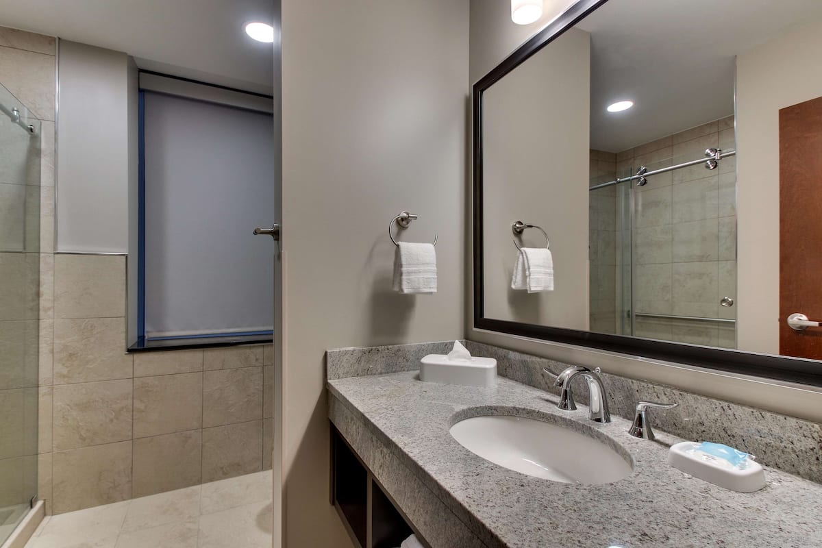 free toiletries, hair dryer, towels