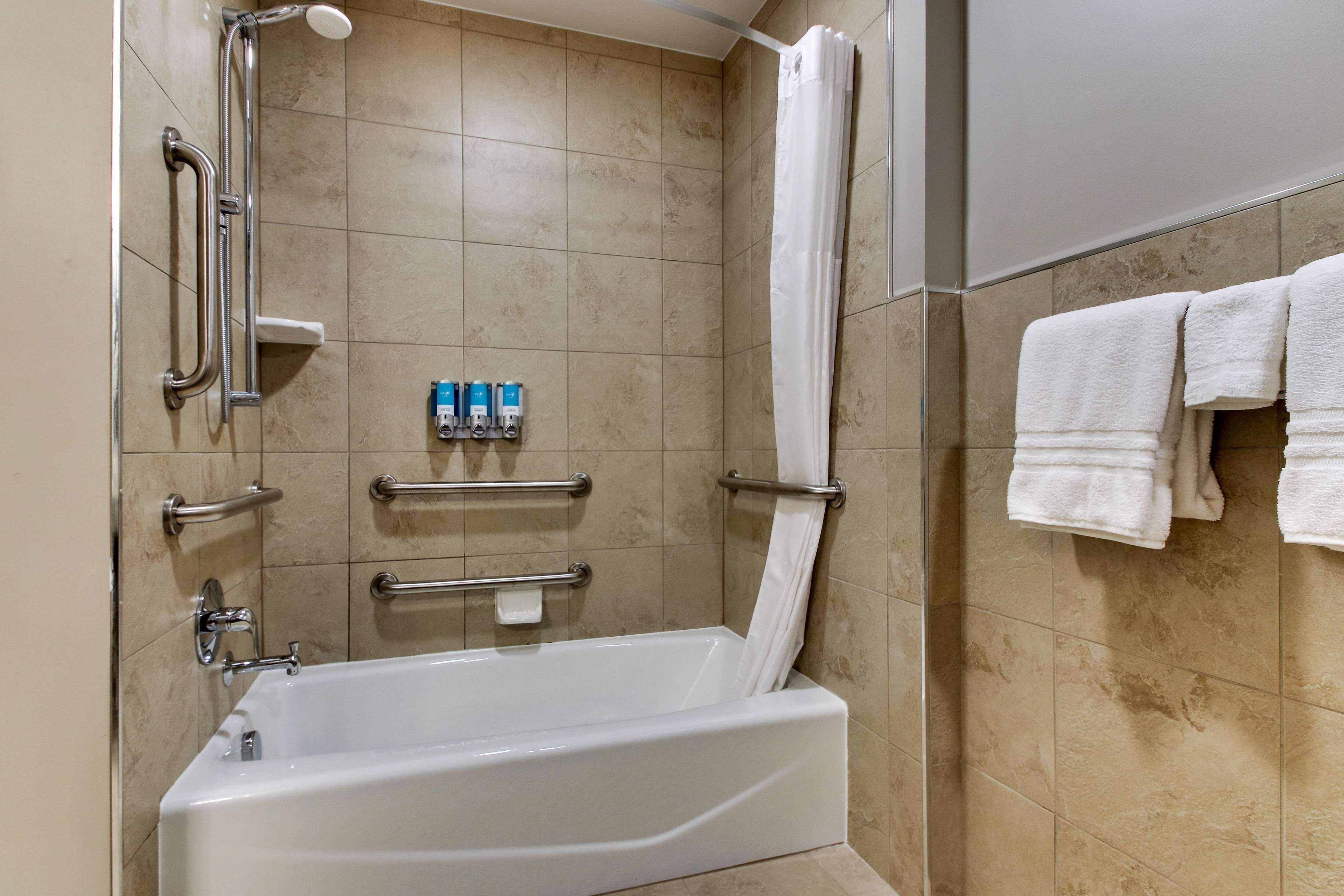 free toiletries, hair dryer, towels