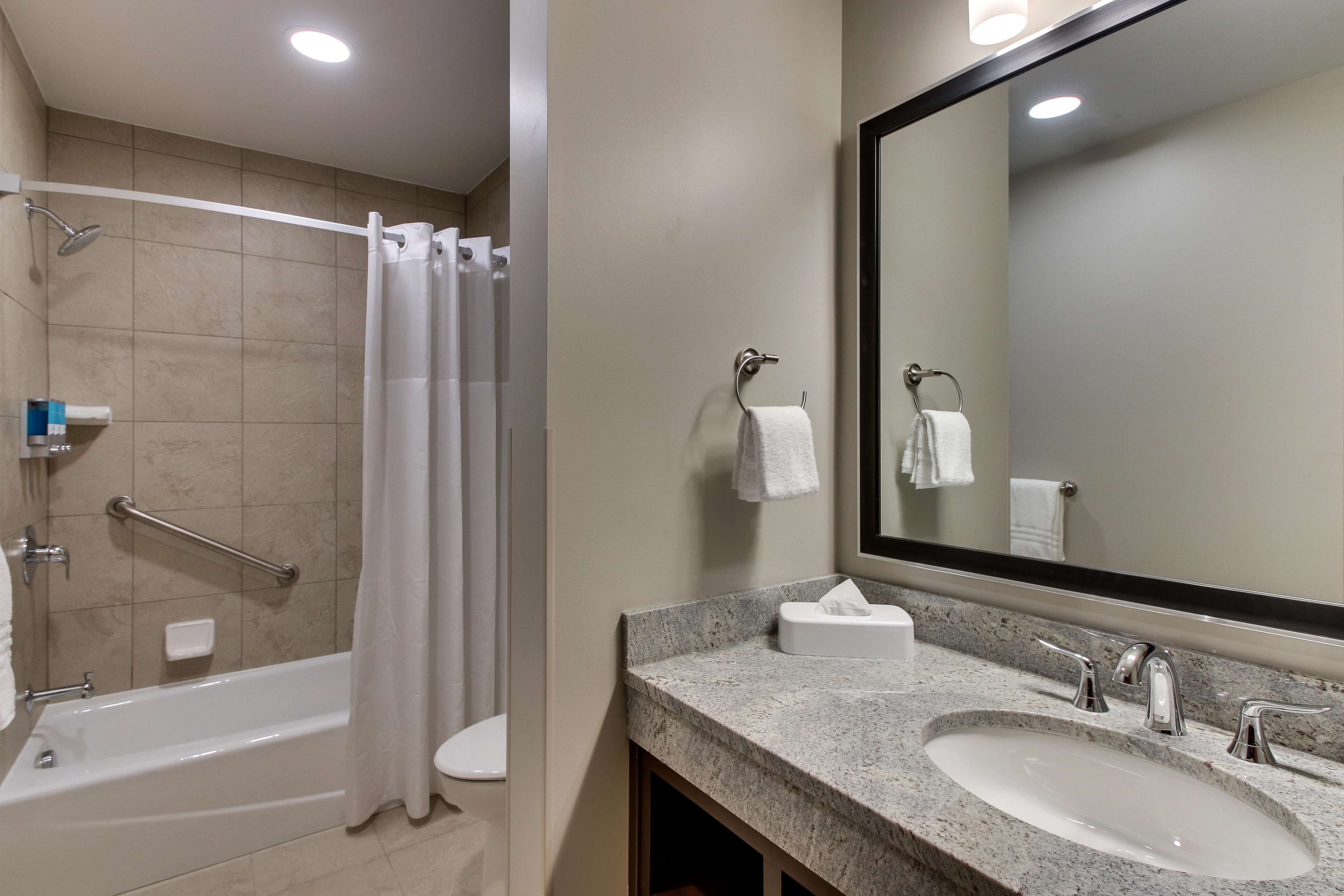 free toiletries, hair dryer, towels