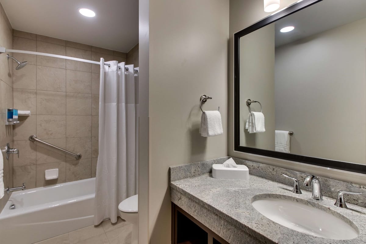 free toiletries, hair dryer, towels