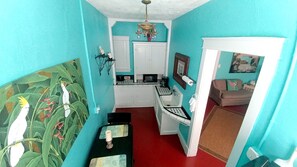Suite 1 | Private kitchen | Full-size fridge, microwave, coffee/tea maker, cookware/dishes/utensils - Historic Whiting Hotel Suites (Pawhuska)