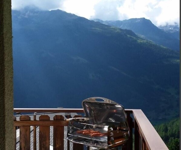 Property grounds - Outside : 3-room flat for 5 persons, balcony -Inside : 80 sqm, living with a fire place, dining area (St-Luc)