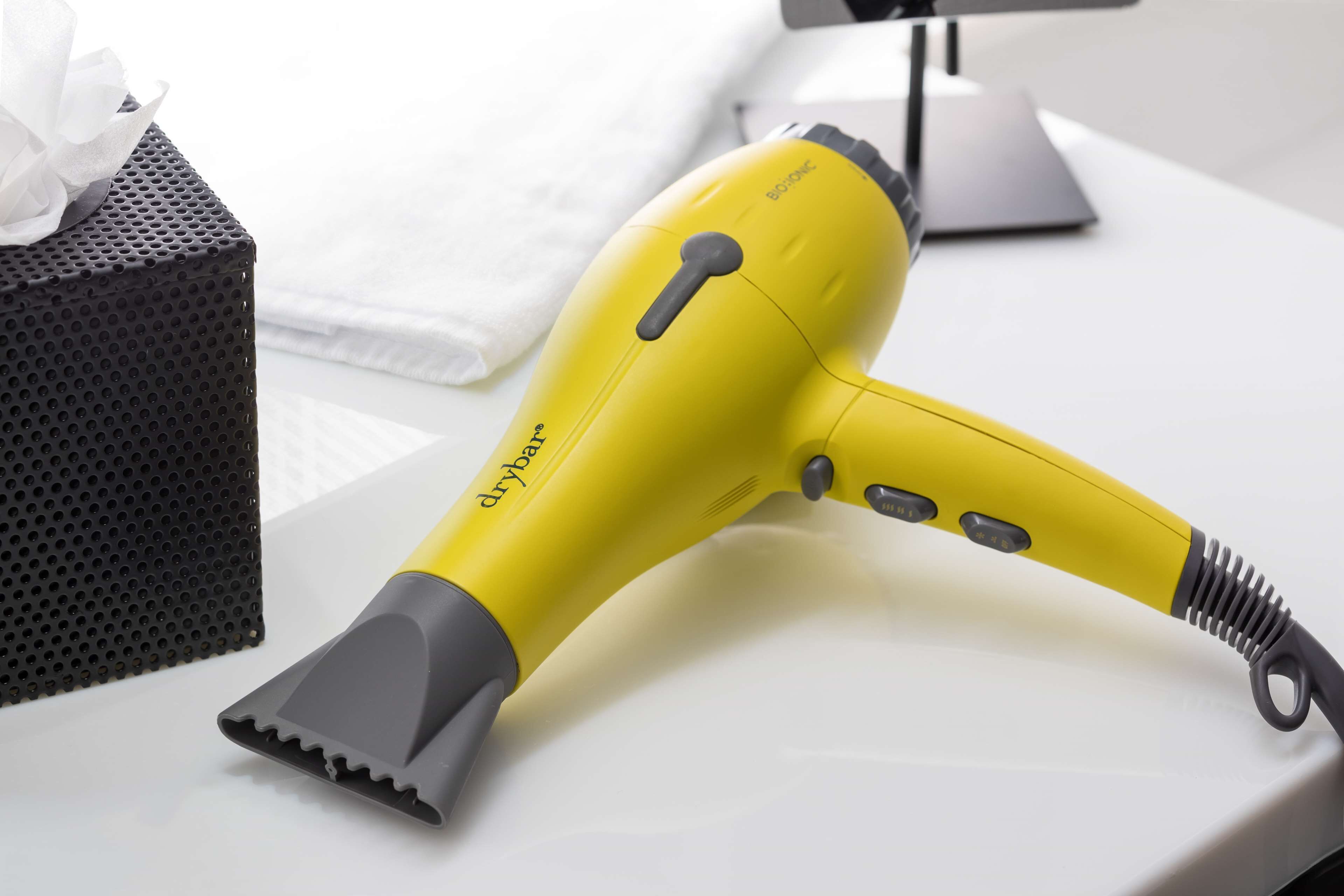 hair dryer, bathrobes, towels