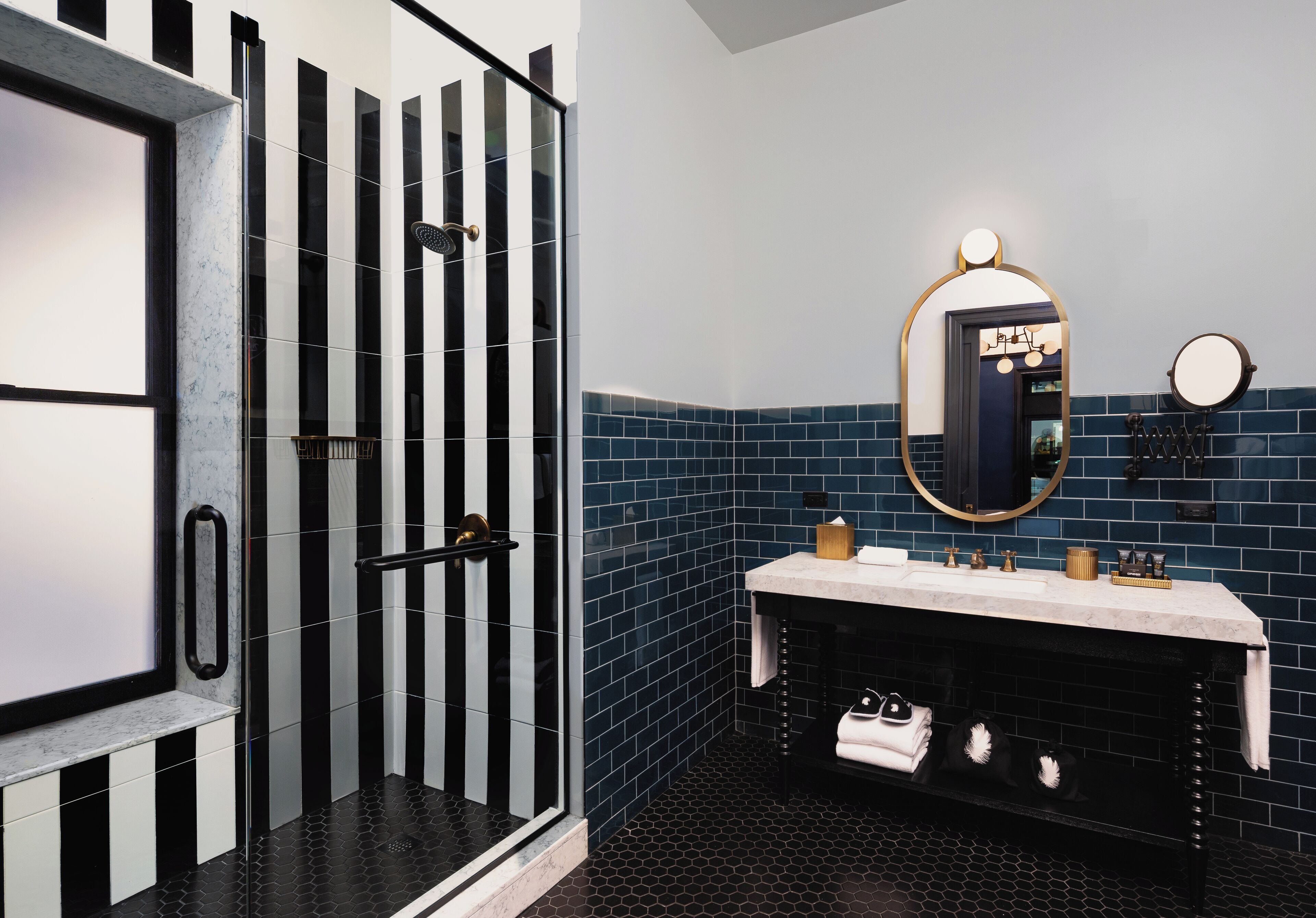 suite, 1 king bed (platinum) | bathroom | shower, rainfall showerhead, designer toiletries, hair dryer