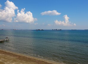 On the beach, beach towels