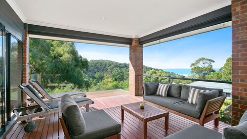 View of the Lorne ocean and set amongst the gum trees