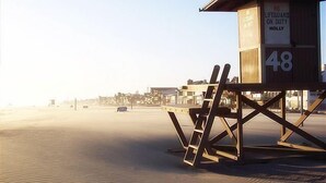 A lifeguard tower with the number 48 and a sign stating "NO LIFEGUARD ON DUTY HOLLY".