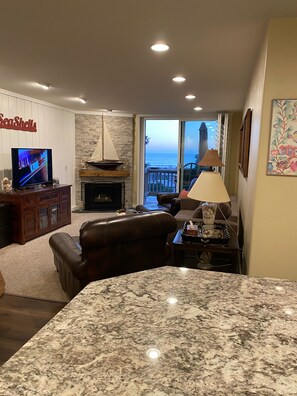 Smart TV, fireplace, DVD player, foosball