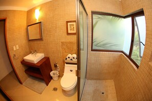 Regadera, amenidades de baño gratuitas, secadora de cabello, toallas 