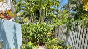 A garden pathway with a variety of plants and a wooden fence. - Relax by the sea! 3-Bedroom Delray Beach Home near Atlantic Ave (Delray Beach)