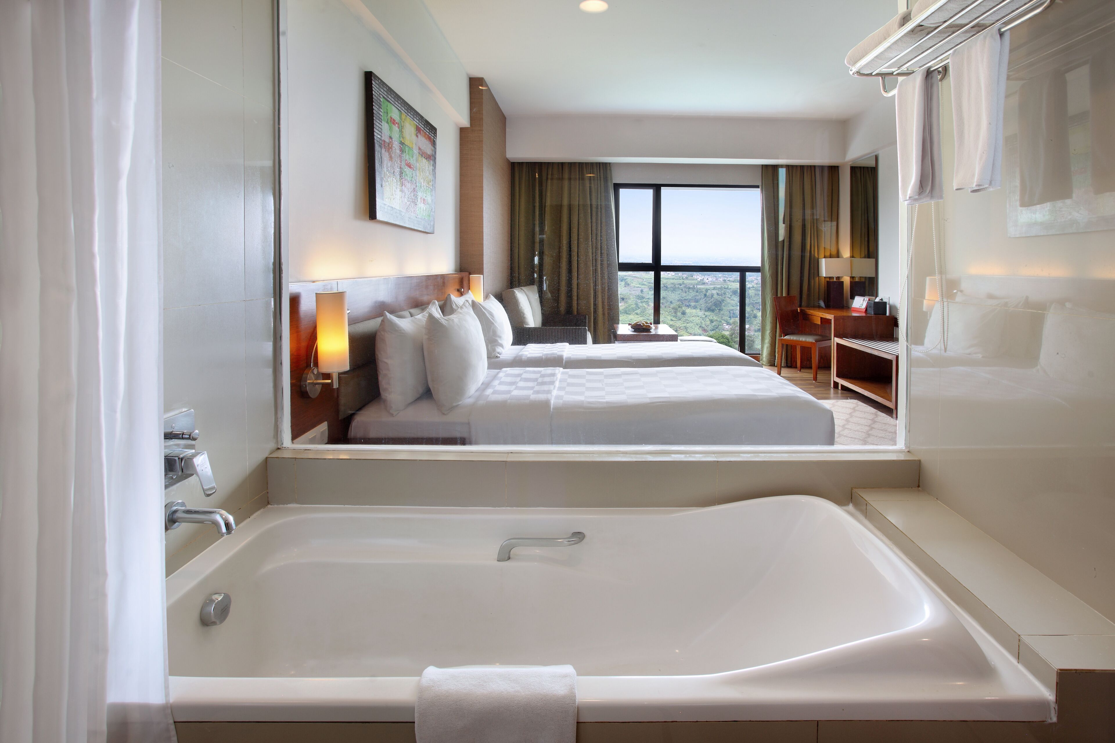 grand deluxe twin room | bathroom | free toiletries, hair dryer, slippers, towels