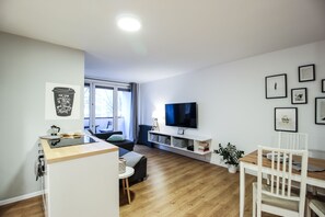Comfort Apartment, 1 Queen Bed with Sofa bed, Non Smoking, City View | Living room - Powiśle Riverside Apartment (Warsaw)