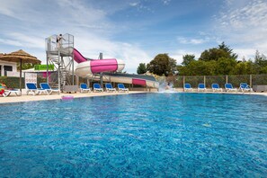 Indoor pool, outdoor pool, sun loungers
