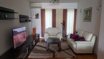 Apartment, 1 Bedroom | Living area | 140-cm flat-screen TV with digital channels, TV, Netflix