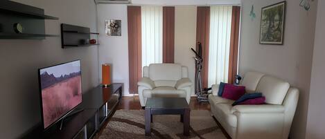 Apartment, 1 Bedroom | Living area | 140-cm flat-screen TV with digital channels, TV, Netflix