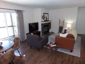 Condo, Multiple Beds (Blue River Condos 3 Bed 2 Bath BRLR) | Living area | Flat-screen TV, fireplace - Blue River Condos 3 Bed 2 Bath (Breckenridge)