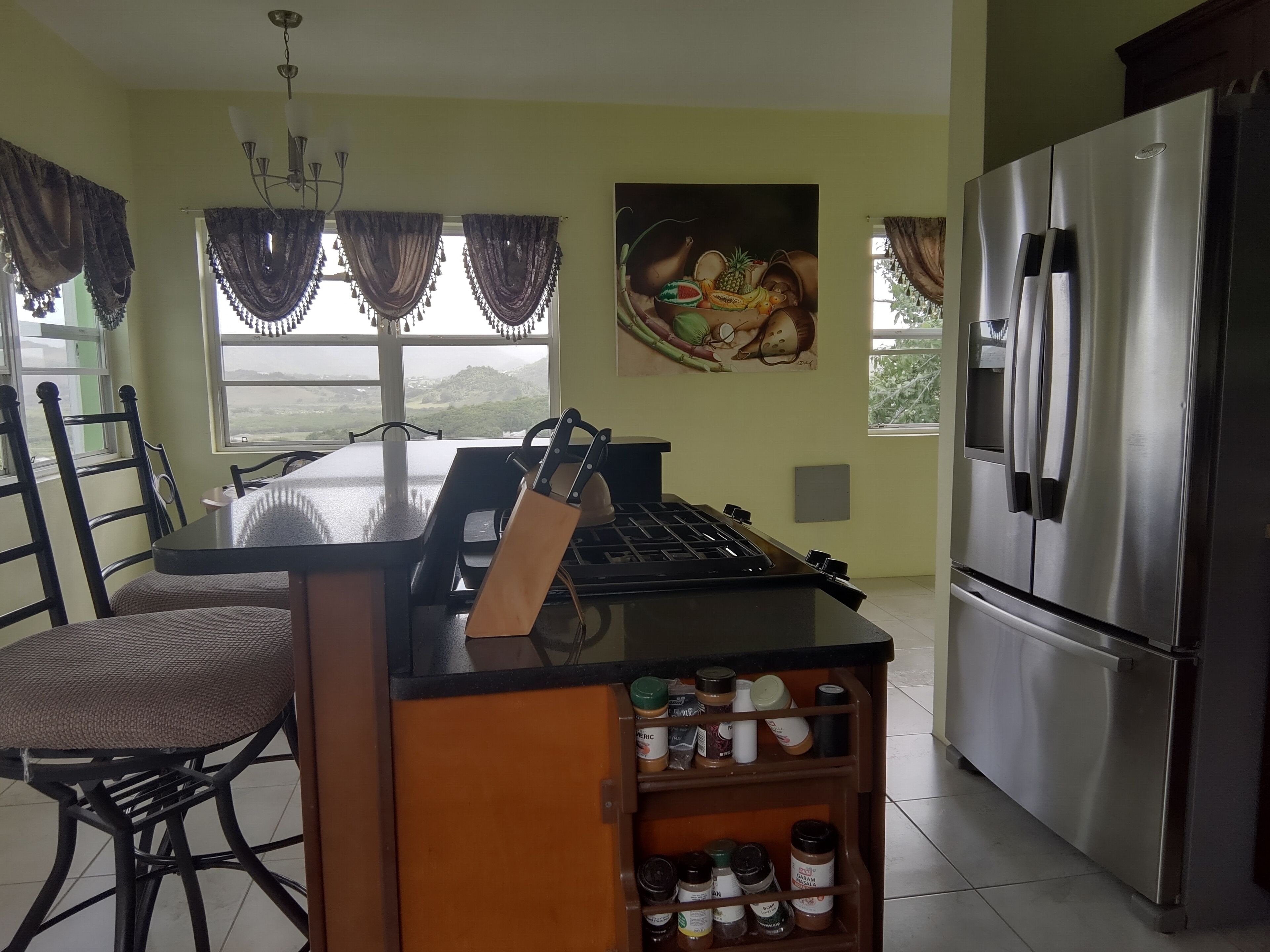 Full-sized fridge, microwave, oven, stovetop