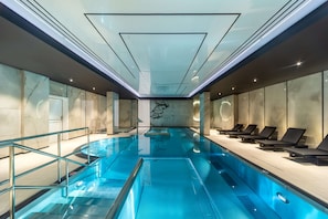 Indoor pool, open 10:00 AM to 9:00 PM, sun loungers