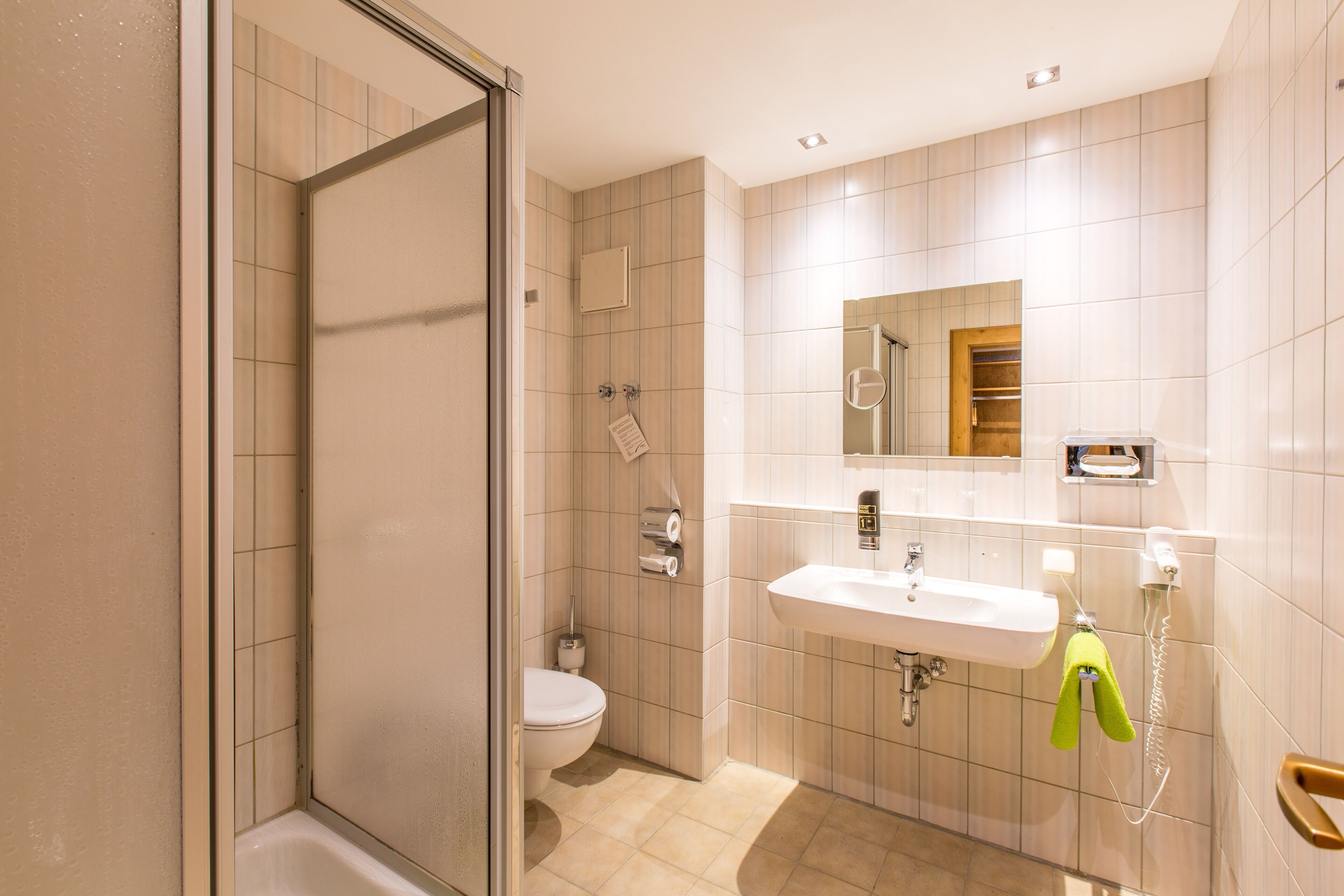 shower, slippers, towels