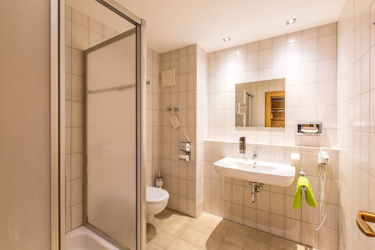 shower, slippers, towels